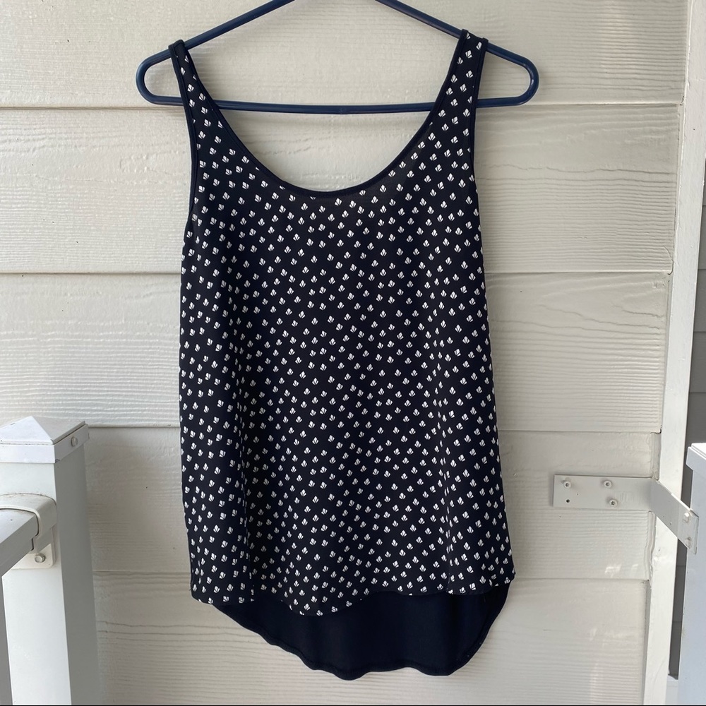LOFT Black and White Patterned Tank Top